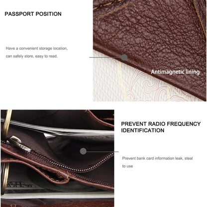 Antimagnet RFID Genuine Leather Wallet / Passport Package / Cowhide Card Slot for man(Coffee) - Antimagnetic RFID Package by buy2fix | Online Shopping UK | buy2fix