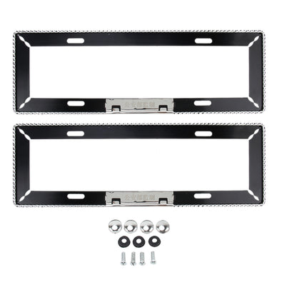 2 PCS Stainless Steel License Plate Frame Simple and Beautiful Car License Plate Frame Holder Universal License Plate Holder Car Accessories(Black) - License Plate Covers & Frames by buy2fix | Online Shopping UK | buy2fix