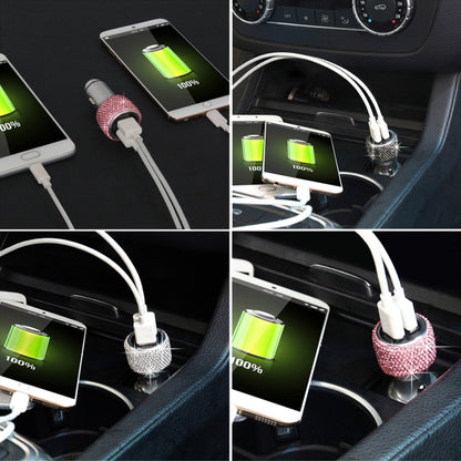 Car Diamond Aluminium Alloy QC3.0 Dual USB Quick Charger(Pink) - In Car by buy2fix | Online Shopping UK | buy2fix