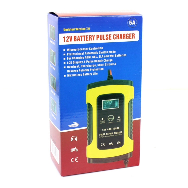 12V 6A Intelligent Universal Battery Charger for Car Motorcycle, Length: 55cm, UK Plug(Yellow) - Battery Charger by FOXSUR | Online Shopping UK | buy2fix