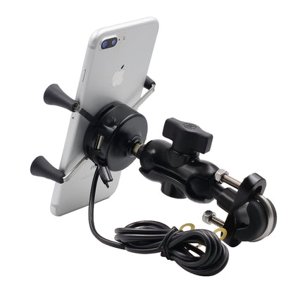 Motorcycle X Shape Aluminum Alloy Phone Bracket 5V 2.1A Phone Charger - In Car by buy2fix | Online Shopping UK | buy2fix