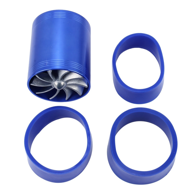 F1-Z Car Stainless Universal Supercharger Dual Double Turbine Air Intake Fuel Saver Turbo Turboing Charger Fan Set kit(Blue) - In Car by buy2fix | Online Shopping UK | buy2fix