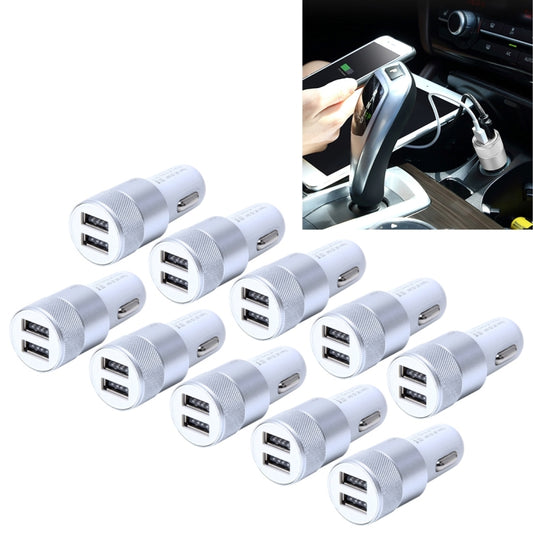 10 PCS Car Auto 5V Dual USB 2.1A/1A Cigarette Lighter Adapter for Most Phones(Silver) - Car Charger by buy2fix | Online Shopping UK | buy2fix
