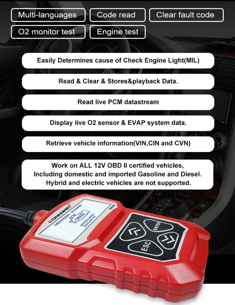 KONNWEI KW309 V309 V310 MS309 Code Reader OBD2 Scanner Diagnostic Tool(Red) - Code Readers & Scan Tools by KONNWEI | Online Shopping UK | buy2fix