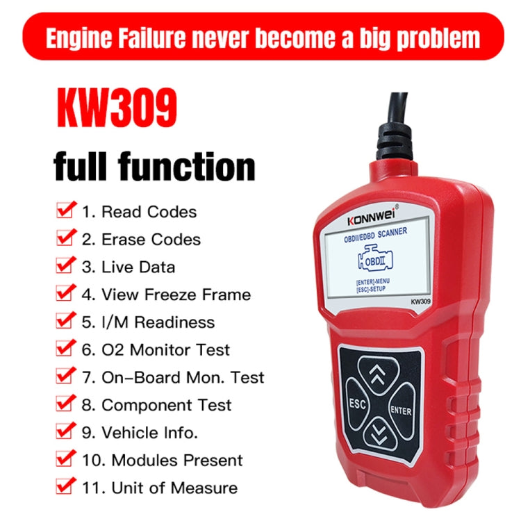 KONNWEI KW309 V309 V310 MS309 Code Reader OBD2 Scanner Diagnostic Tool(Red) - Code Readers & Scan Tools by KONNWEI | Online Shopping UK | buy2fix