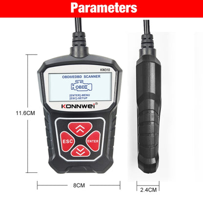 KONNWEI KW310 OBD Car Fault Detector Code Reader ELM327 OBD2 Scanner Diagnostic Tool(Black) - In Car by KONNWEI | Online Shopping UK | buy2fix