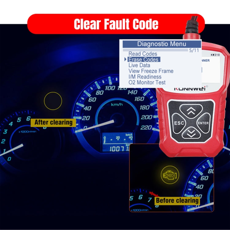 KONNWEI KW310 OBD Car Fault Detector Code Reader ELM327 OBD2 Scanner Diagnostic Tool(Red) - Code Readers & Scan Tools by KONNWEI | Online Shopping UK | buy2fix