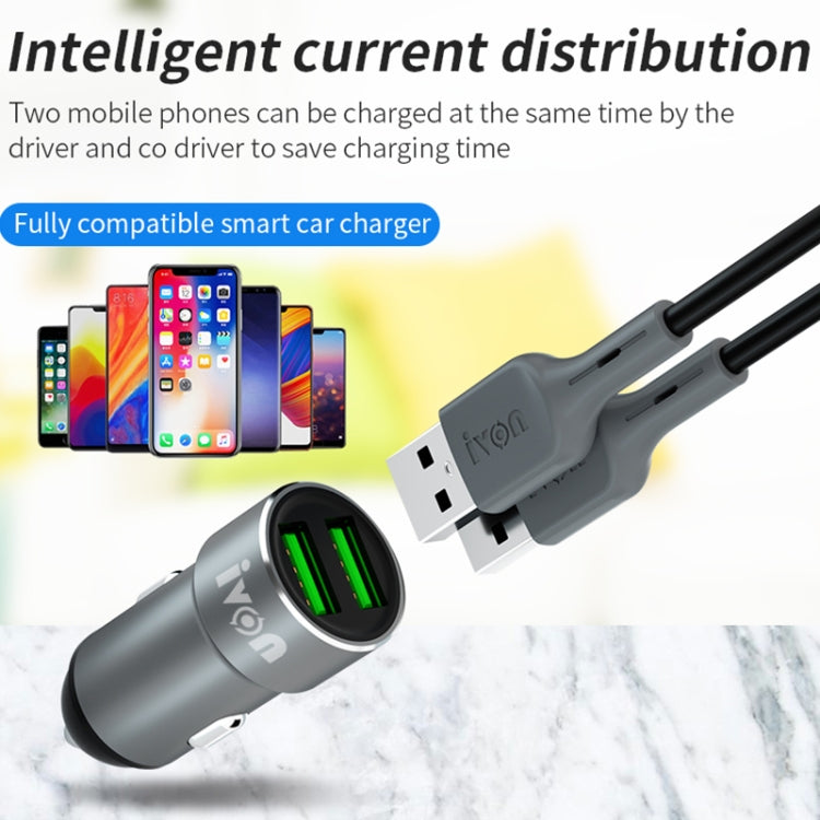 IVON CC38 2.4A Dual USB Car Charger + 1m USB to Micro USB Fast Charge Data Cable Set - In Car by IVON | Online Shopping UK | buy2fix