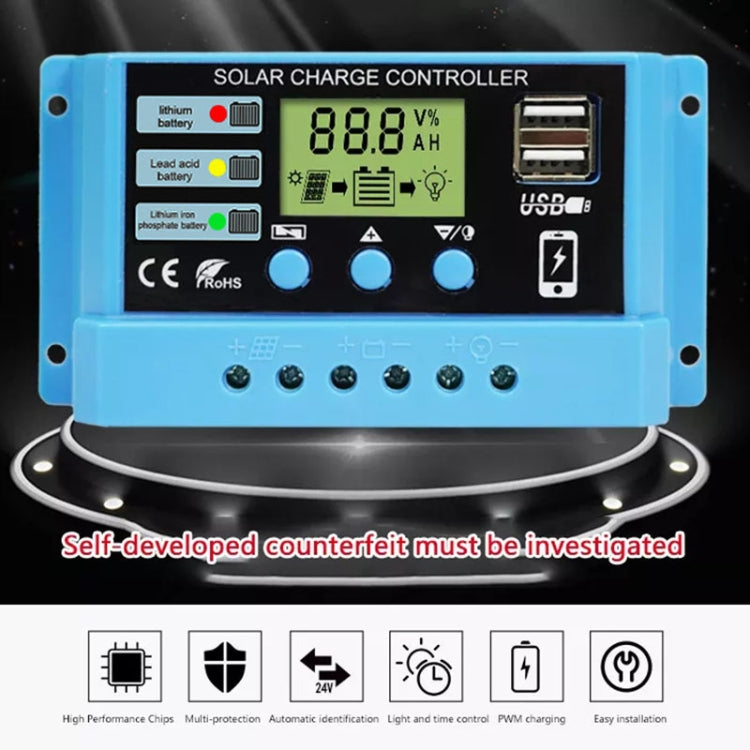 10A Solar Charge Controller 12V / 24V Lithium Lead-Acid Battery Charge Discharge PV Controller, with Indicator Light - In Car by buy2fix | Online Shopping UK | buy2fix