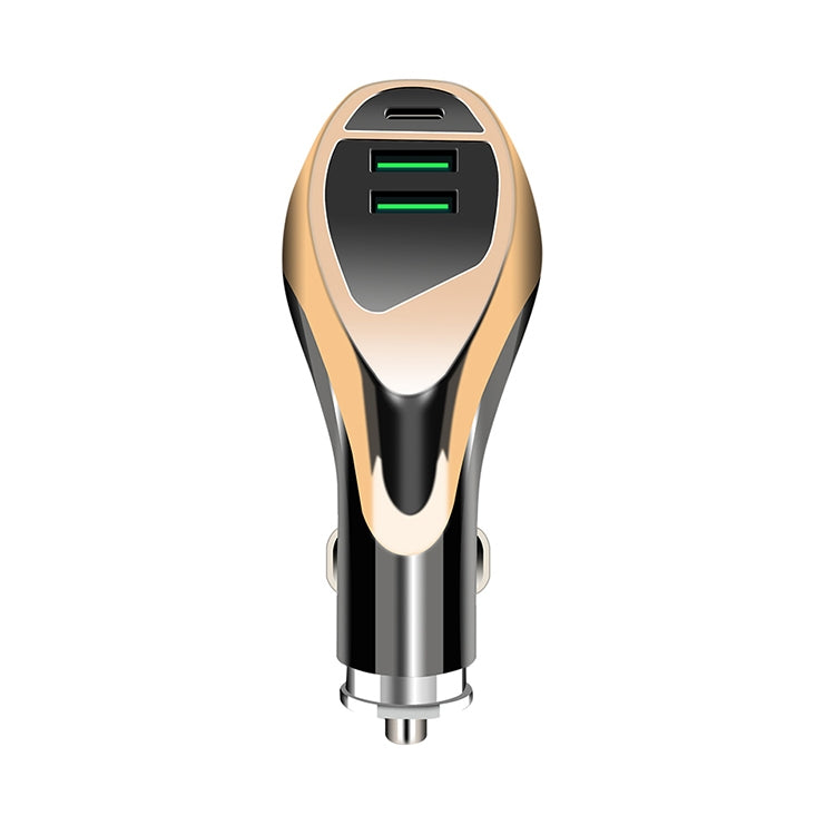 WLX-K1 QC3.0 Dual USB + Type-C Triple Car Charger (Gold) - In Car by buy2fix | Online Shopping UK | buy2fix