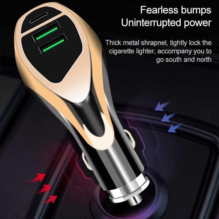 WLX-K1 QC3.0 Dual USB + Type-C Triple Car Charger (Gold) - In Car by buy2fix | Online Shopping UK | buy2fix