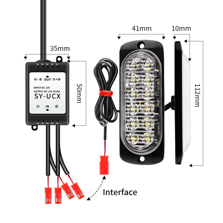 DC12V-24V / 18W 4 in 1 Front Grille Emergency Strobe Flash Warning Light Pickup 12LEDs Side Light Wireless Control 16 Modes (White Light) - In Car by buy2fix | Online Shopping UK | buy2fix