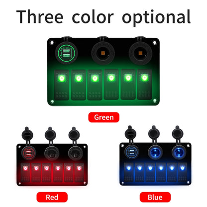 Multi-functional Combination Switch Panel 12V / 24V 6 Way Switches + Dual USB Charger for Car RV Marine Boat (Green Light) - In Car by buy2fix | Online Shopping UK | buy2fix