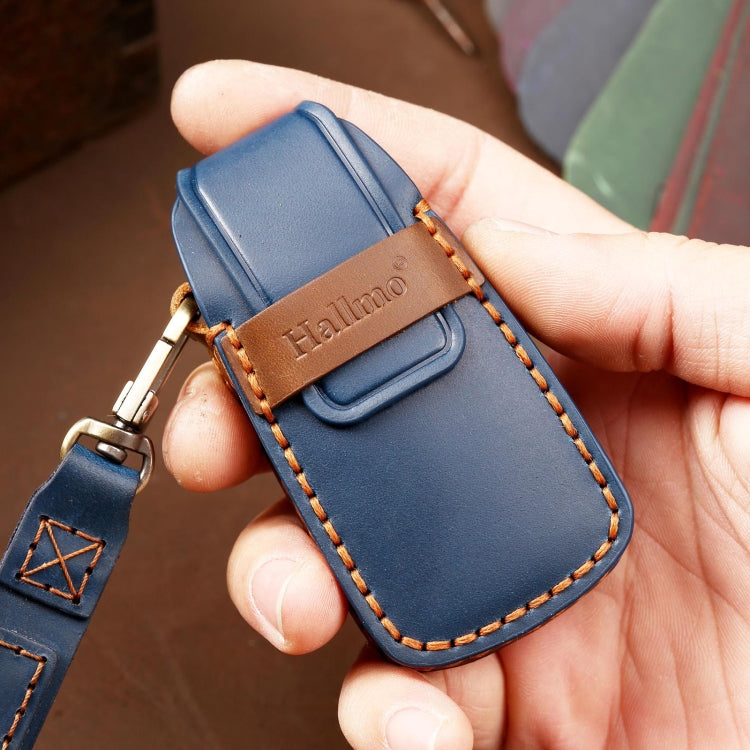 Hallmo Car Cowhide Leather Key Protective Cover Key Case for Audi A6L / A8L / A4 / A7 / A5 B Style(Blue) -  by Hallmo | Online Shopping UK | buy2fix