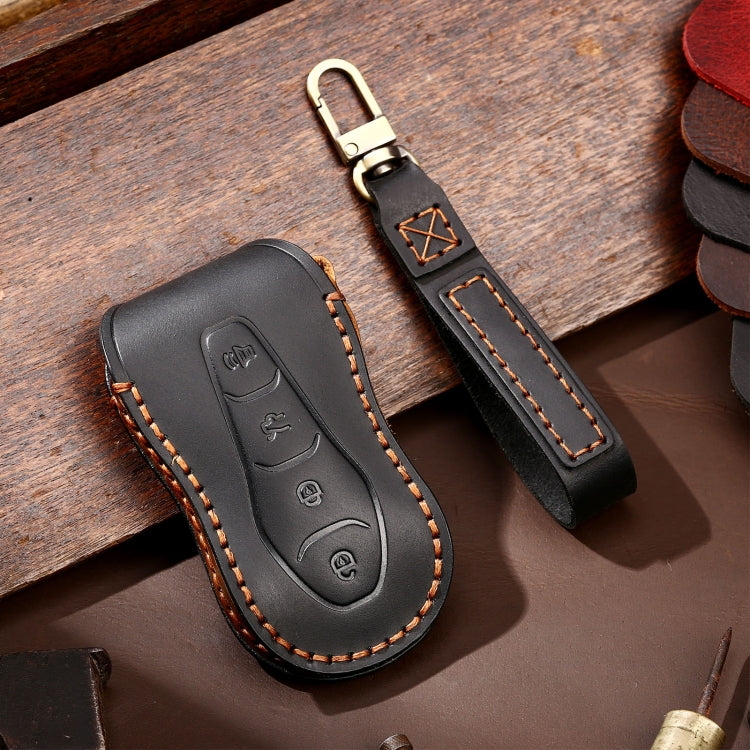 Hallmo Car Cowhide Leather Key Protective Cover Key Case for Geely Emgrand A Style(Black) - Car Key Cases by Hallmo | Online Shopping UK | buy2fix