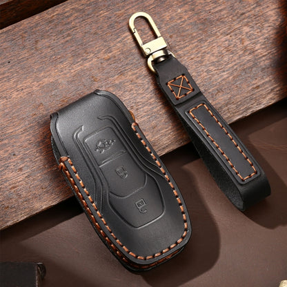 Hallmo Car Cowhide Leather Key Protective Cover Key Case for Ford Focus  A Style(Black) -  by Hallmo | Online Shopping UK | buy2fix