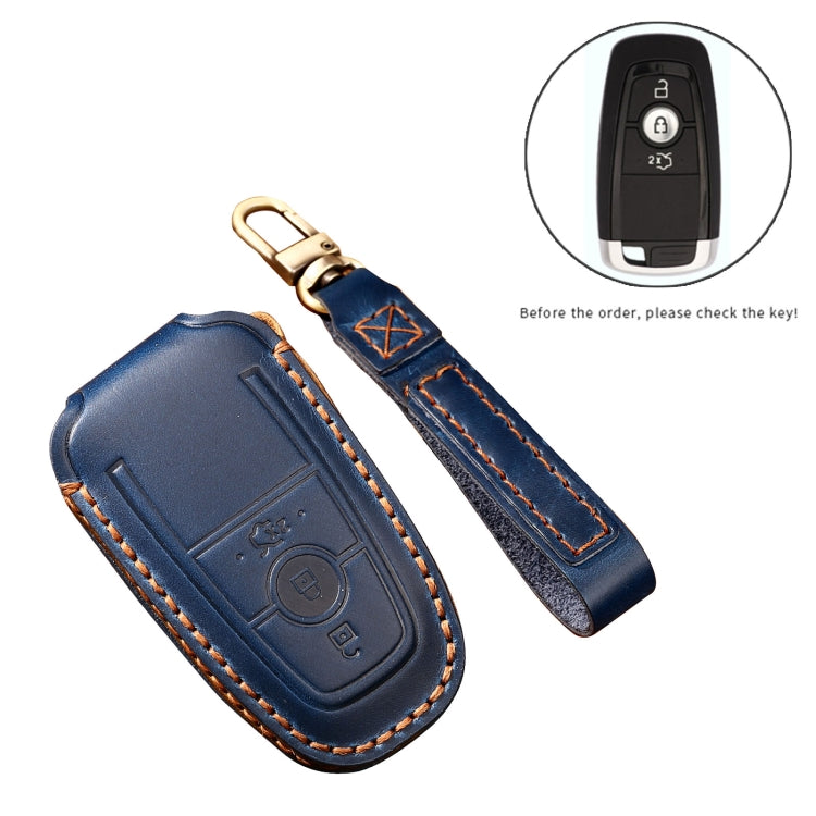 Hallmo Car Cowhide Leather Key Protective Cover Key Case for Ford Focus B Style(Brown) - Car Key Cases by Hallmo | Online Shopping UK | buy2fix