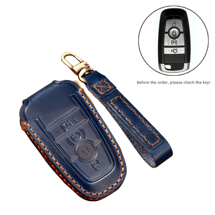 Hallmo Car Cowhide Leather Key Protective Cover Key Case for Ford Focus C Style(Blue) -  by Hallmo | Online Shopping UK | buy2fix