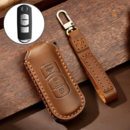 Hallmo Car Cowhide Leather Key Protective Cover Key Case for Mazda Axela 3-button(Brown) -  by Hallmo | Online Shopping UK | buy2fix