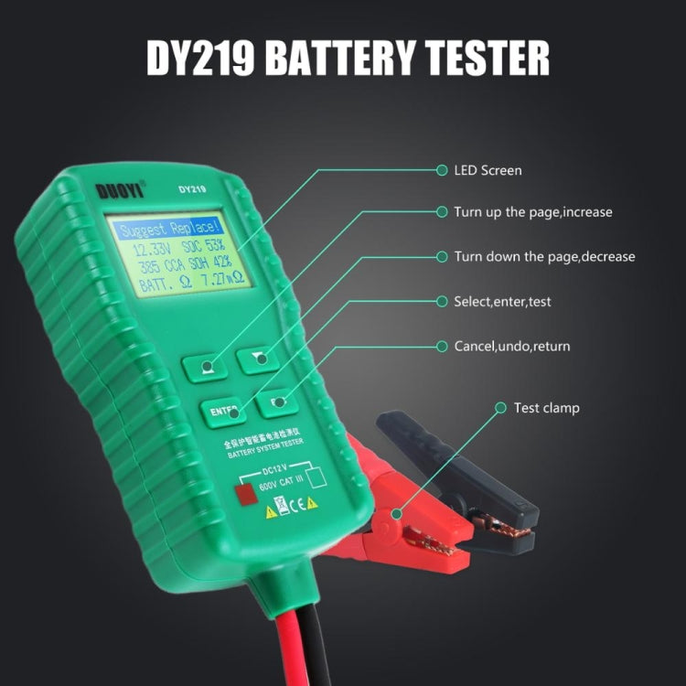 DUOYI DY219 Digital Battery Analyzer Car Fault Diagnostic Device Current and Voltage Detector - In Car by buy2fix | Online Shopping UK | buy2fix