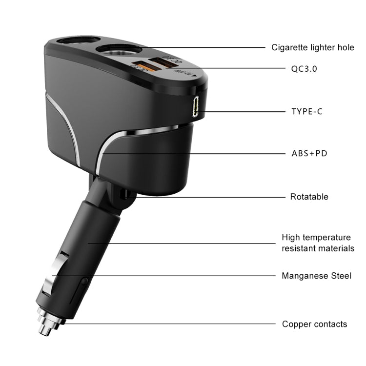 TR35 Car 2 in 1 Cigarette Lighter Extension Socket 20W PD Fast Charge QC3.0 USB Charger - In Car by buy2fix | Online Shopping UK | buy2fix