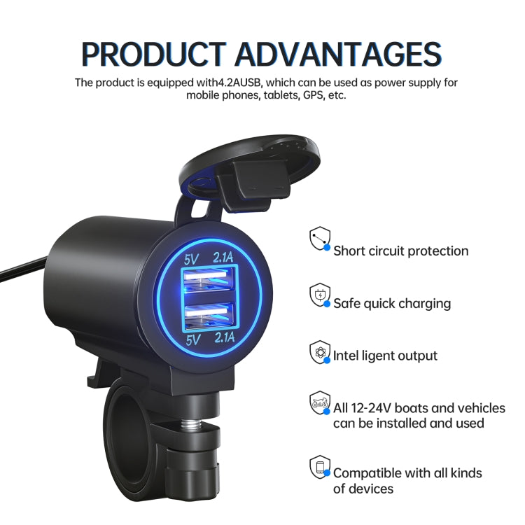 ZH-526I1 Car / Motorcycle 4.2A Dual USB Port Car Charger(Blue Light) - In Car by buy2fix | Online Shopping UK | buy2fix