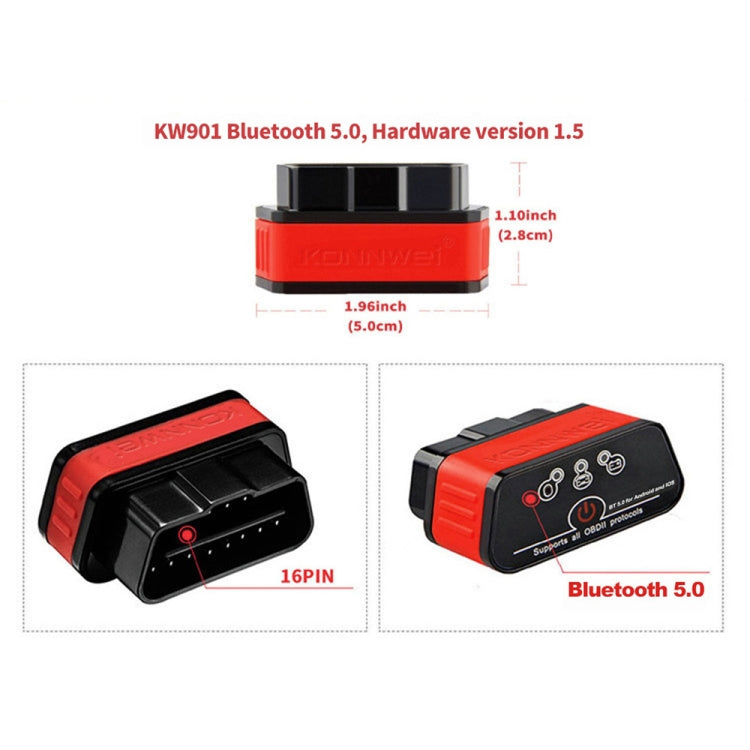 KONNWEI KW901 Android Phone OBD2 Car Bluetooth 5.0 Diagnostic Scan Tools(Black) - In Car by KONNWEI | Online Shopping UK | buy2fix