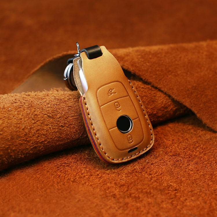 For Mercedes-Benz Colorful Edge Style Car Cowhide Leather Key Protective Cover Key Case (Brown) - Car Key Cases by buy2fix | Online Shopping UK | buy2fix