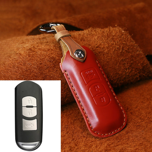 For Mazda Old Style Hallmo Car Cowhide Leather Key Protective Cover Key Case, Three Keys Version(Red) - Car Key Cases by Hallmo | Online Shopping UK | buy2fix