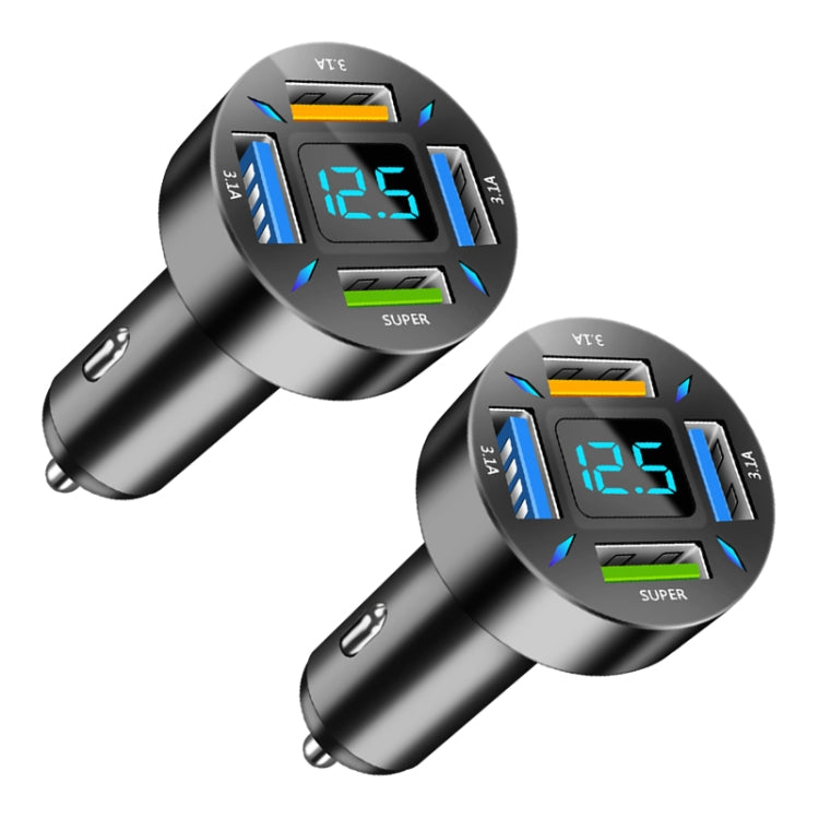 2pcs 4 in 1 USB 66W Digital Display Car Super Fast Charger - In Car by buy2fix | Online Shopping UK | buy2fix