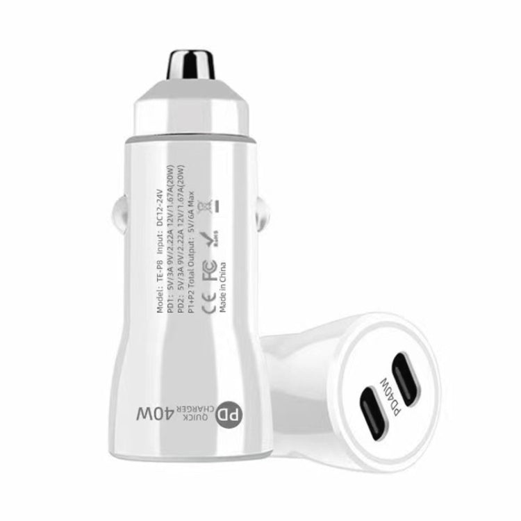 2pcs 40W Dual PD Car 2 in 1 Fast Charger Car Cigarette Lighter (White) - In Car by buy2fix | Online Shopping UK | buy2fix