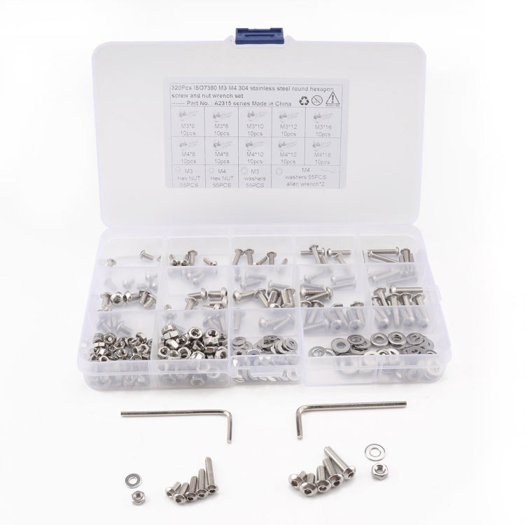 320 PCS 304 Stainless Steel Screws and Nuts Hex Socket Head Cap Screws Gasket Wrench Assortment Set Kit - In Car by buy2fix | Online Shopping UK | buy2fix
