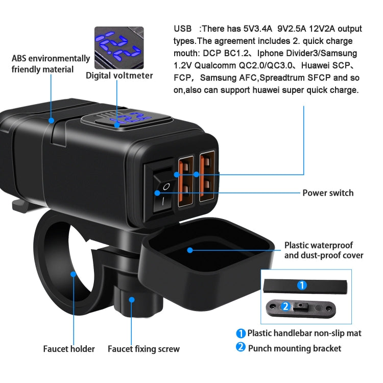 Universal Car Super Quick Dual Port USB Charger Power Outlet Adapter with LED Digital Voltmeter(Blue Light) - In Car by buy2fix | Online Shopping UK | buy2fix