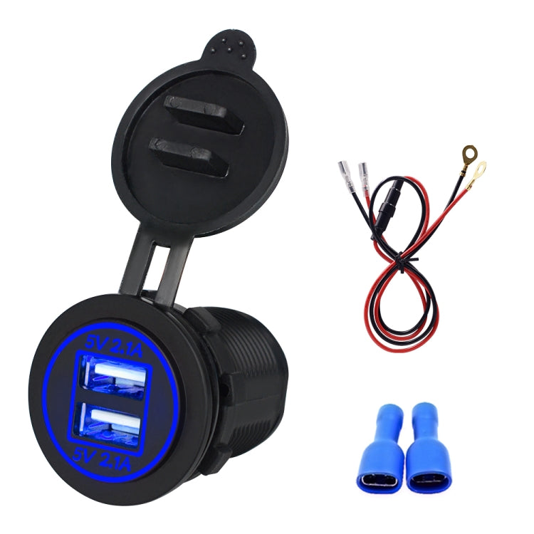 Universal Car Dual USB Charger Power Outlet Adapter 4.2A 5V IP66 with Aperture + 60cm Cable(Blue Light) - Car Charger by buy2fix | Online Shopping UK | buy2fix