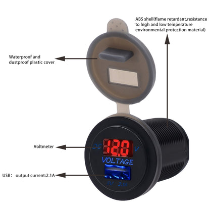 Universal Car Single Port USB Charger Power Outlet Adapter 2.1A 5V IP66 with LED Digital Voltmeter + 60cm Cable(Red Light) - In Car by buy2fix | Online Shopping UK | buy2fix