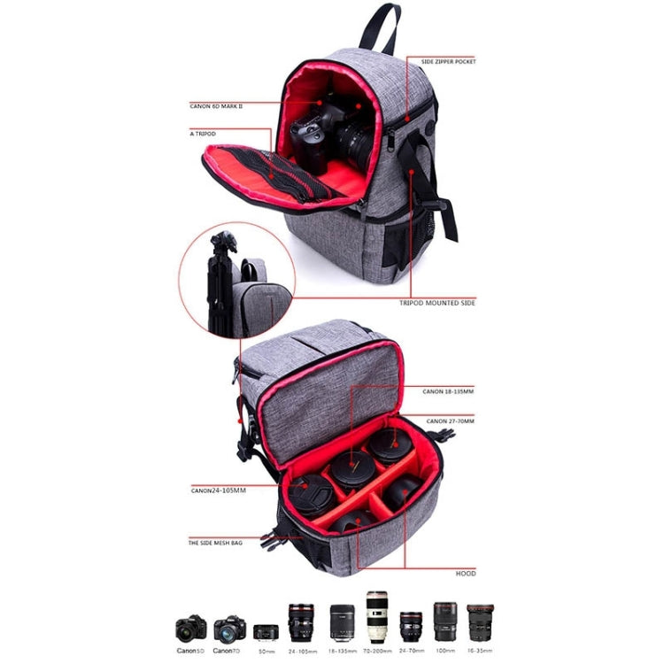 Multi-functional Waterproof Nylon Shoulder Backpack Padded Shockproof Camera Case Bag for Nikon Canon DSLR Cameras(Black) - Camera Accessories by buy2fix | Online Shopping UK | buy2fix