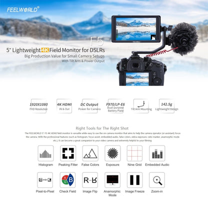 FEELWORLD F6S Full HD 1920x1080 5.0 inch IPS Screen DSLR Camera Field Monitor with Tilt Arm, Support 4K HDTV Input / Output - On-camera Monitors by FEELWORLD | Online Shopping UK | buy2fix