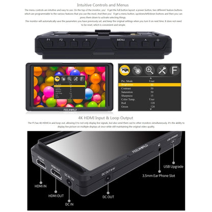 FEELWORLD F6S Full HD 1920x1080 5.0 inch IPS Screen DSLR Camera Field Monitor with Tilt Arm, Support 4K HDTV Input / Output - Camera Accessories by FEELWORLD | Online Shopping UK | buy2fix
