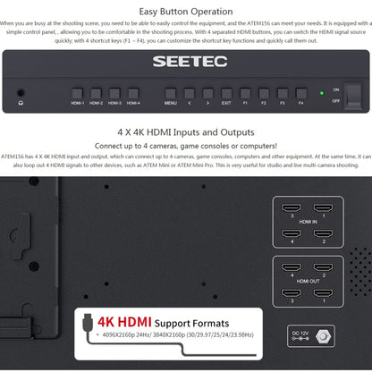 SEETEC ATEM156 1920x1080 15.6 inch IPS Screen HDMI 4K HD Live Broadcast Camera Field Monitor, Support Four Screen Split - On-camera Monitors by SEETEC | Online Shopping UK | buy2fix