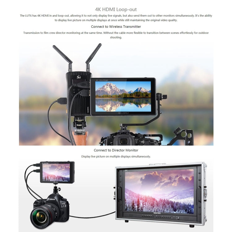 FEELWORLD LUT6 1920x1080 2600 nits 6 inch IPS Screen HDMI 4K Touch Control Camera Field Monitor - Camera Accessories by FEELWORLD | Online Shopping UK | buy2fix