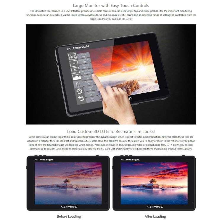 FEELWORLD LUT7 1920x1200 2200 nits 7 inch IPS Screen HDMI 4K Touch Screen Camera Field Monitor - On-camera Monitors by FEELWORLD | Online Shopping UK | buy2fix