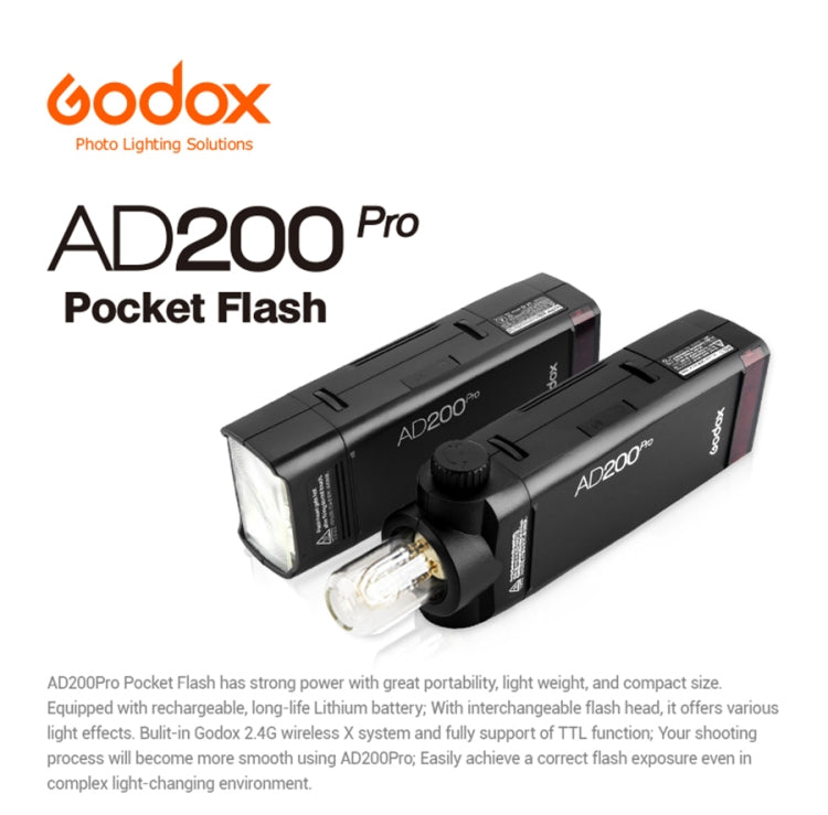 Godox AD200 Pro Pocket Flash Light  TTL HSS 2.4G Wireless X System Outdoor Flash Speedlight(EU Plug) - Shoe Mount Flashes by Godox | Online Shopping UK | buy2fix