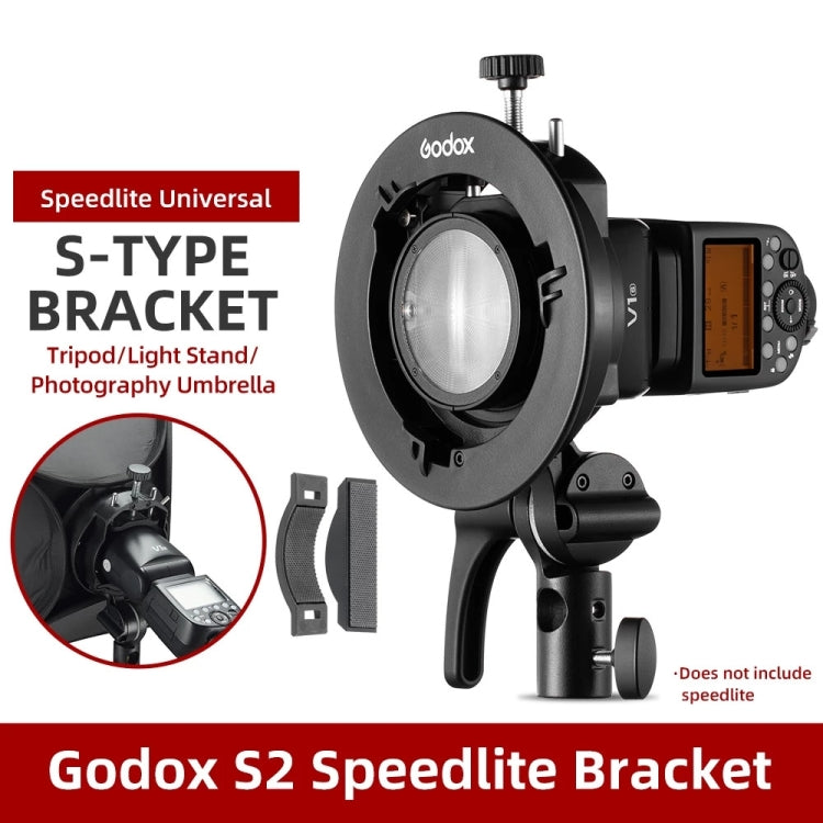 Godox S2 Speedlite S-Type Bracket Bowens Mount Flash S-type Holder Bracket (Black) - Camera Accessories by Godox | Online Shopping UK | buy2fix