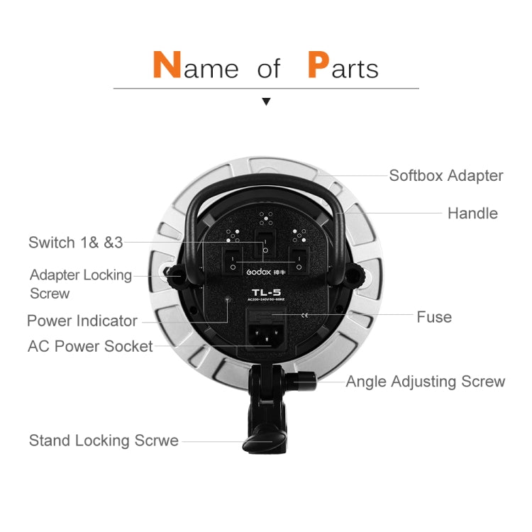 Godox TL-5 5 in 1 E27 Socket Tricolor Bulb Light Lamp Head Mount(AU Plug) - Camera Accessories by Godox | Online Shopping UK | buy2fix