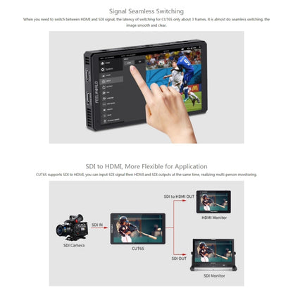 FEELWORLD CUT6S 6-inch Touch Screen Monitor Recorder FHD IPS 4K HDMI 3G-SDI Camera Field Monitor (Black) - On-camera Monitors by FEELWORLD | Online Shopping UK | buy2fix