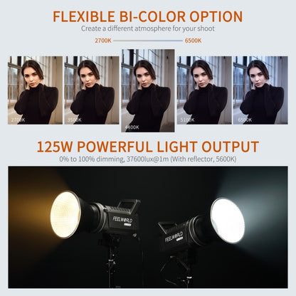 FEELWORLD FL125B 125W Bi-color Point Source Video Light, Bluetooth APP Control(US Plug) - Shoe Mount Flashes by FEELWORLD | Online Shopping UK | buy2fix