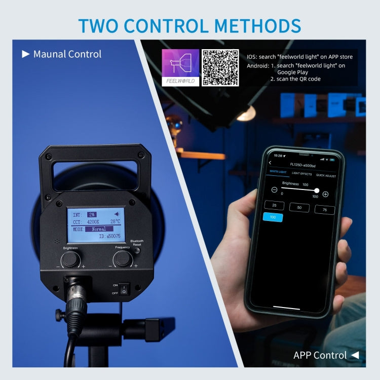 FEELWORLD FL125D 125W Daylight Point Source Video Light, Bluetooth APP Control(AU Plug) - Shoe Mount Flashes by FEELWORLD | Online Shopping UK | buy2fix