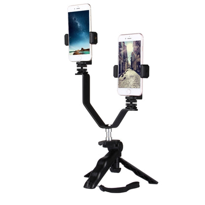 Smartphone Live Broadcast Bracket Grip Folding Tripod Holder Kits with 2x Phone Clips , For iPhone, Galaxy, Huawei, Xiaomi, HTC, Sony, Google and other Smartphones - Consumer Electronics by buy2fix | Online Shopping UK | buy2fix