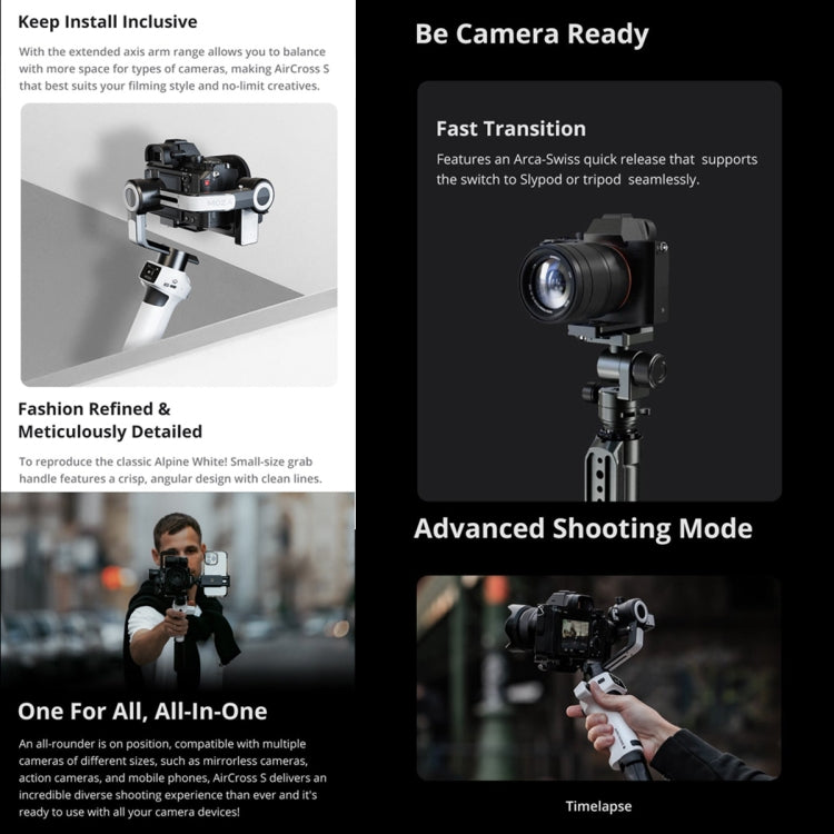 MOZA AirCross S 3 Axis Foldable Handheld Gimbal Stabilizer for DSLR Cameras and Smart Phone (White) - Consumer Electronics by MOZA | Online Shopping UK | buy2fix