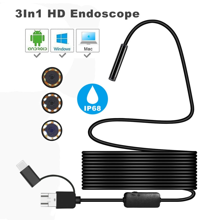Y101 8mm Spiral Head 3 In 1 Waterproof Digital Endoscope Inspection Camera, Length: 3.5m Hard Cable (Black) - Consumer Electronics by buy2fix | Online Shopping UK | buy2fix